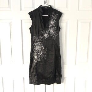 Jane Norman Black Satin cheongsam style cap sleeve dress